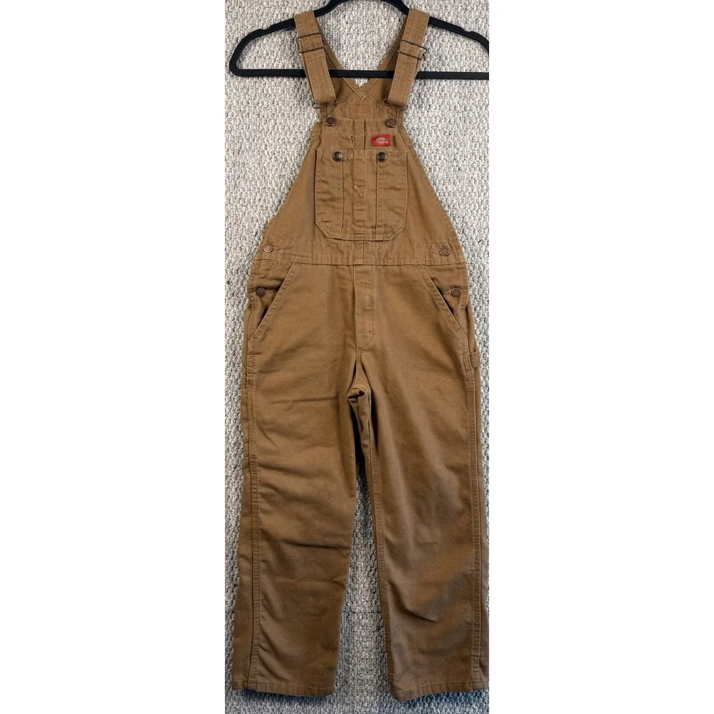 Dickies Youth 6 Brown Duck Canvas Bib Overalls Carpenter Workwear Utility